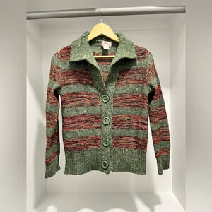 Vintage Les Tricots Caroll wool blend striped cardigan sweater made in Italy S